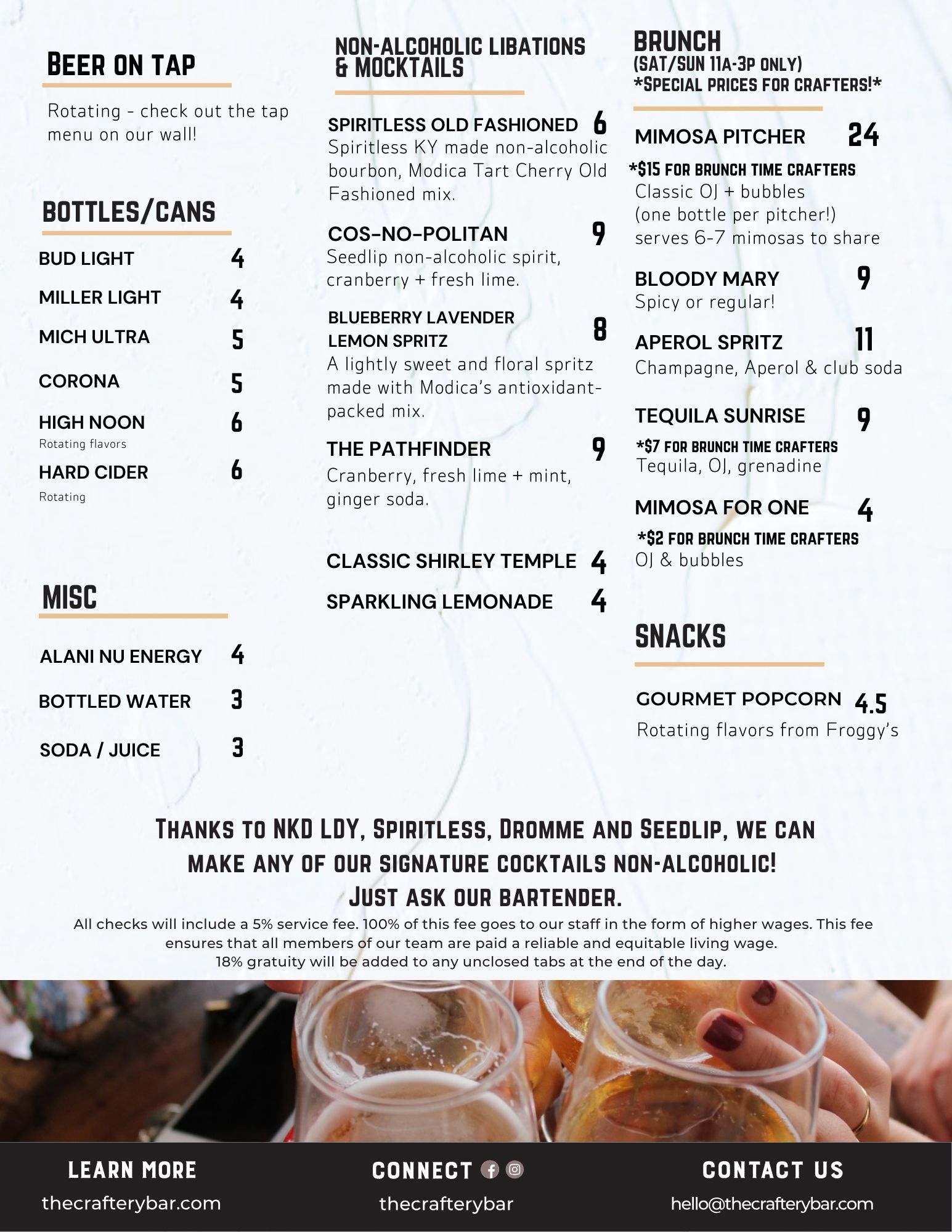 The Craftery Drink menu spring 2022