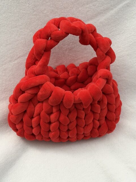 Hand knit red purse